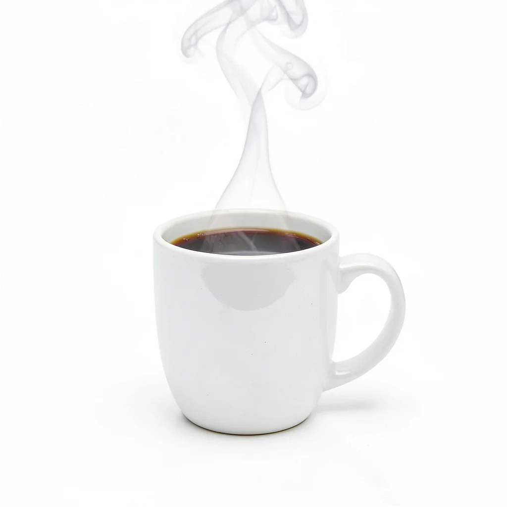 Coffee mug with steam, white ground