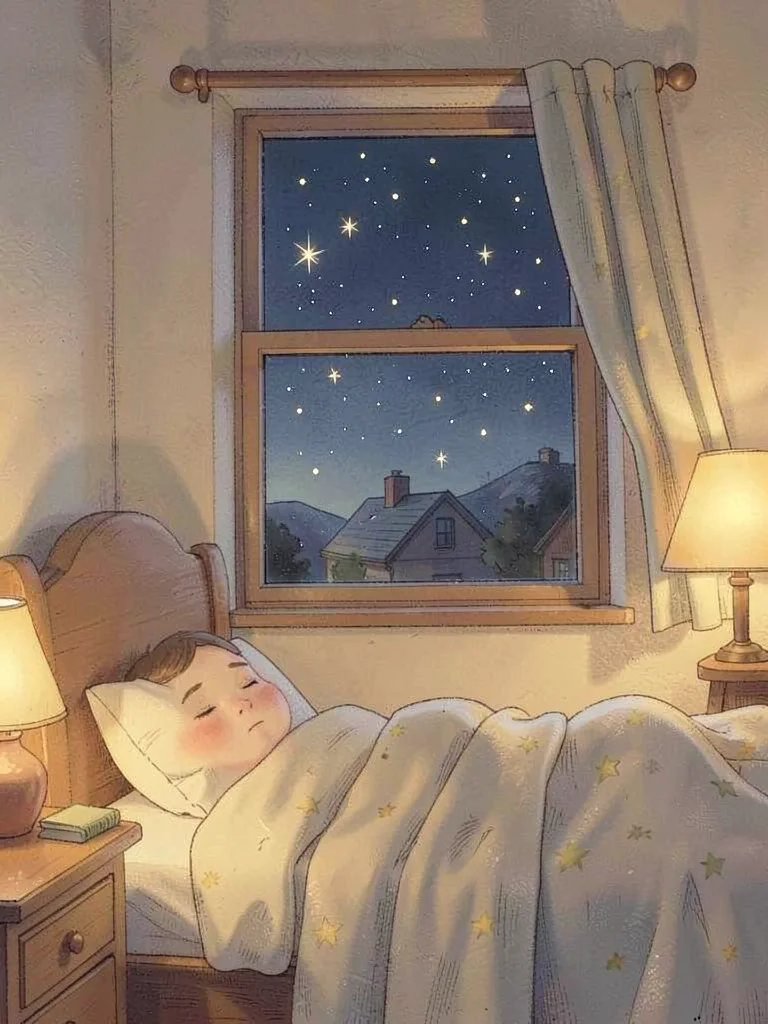 Stars twinkling outside window