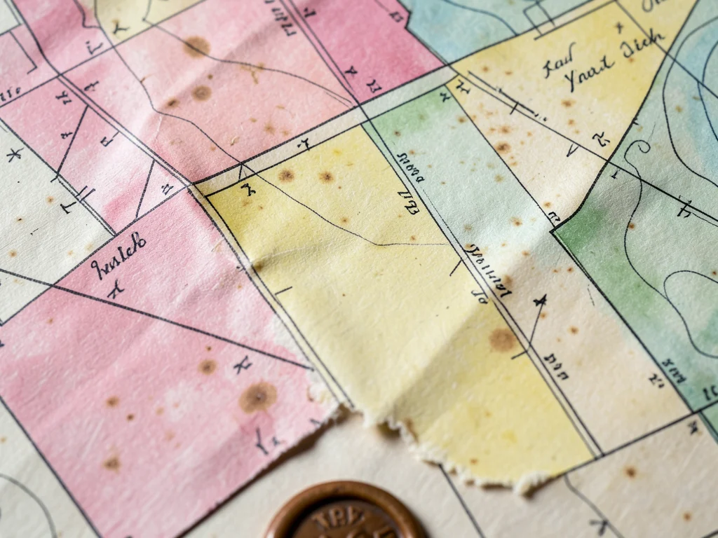 A close-up of a hand-drawn estate survey map from the 1850s, inked in iron gall 