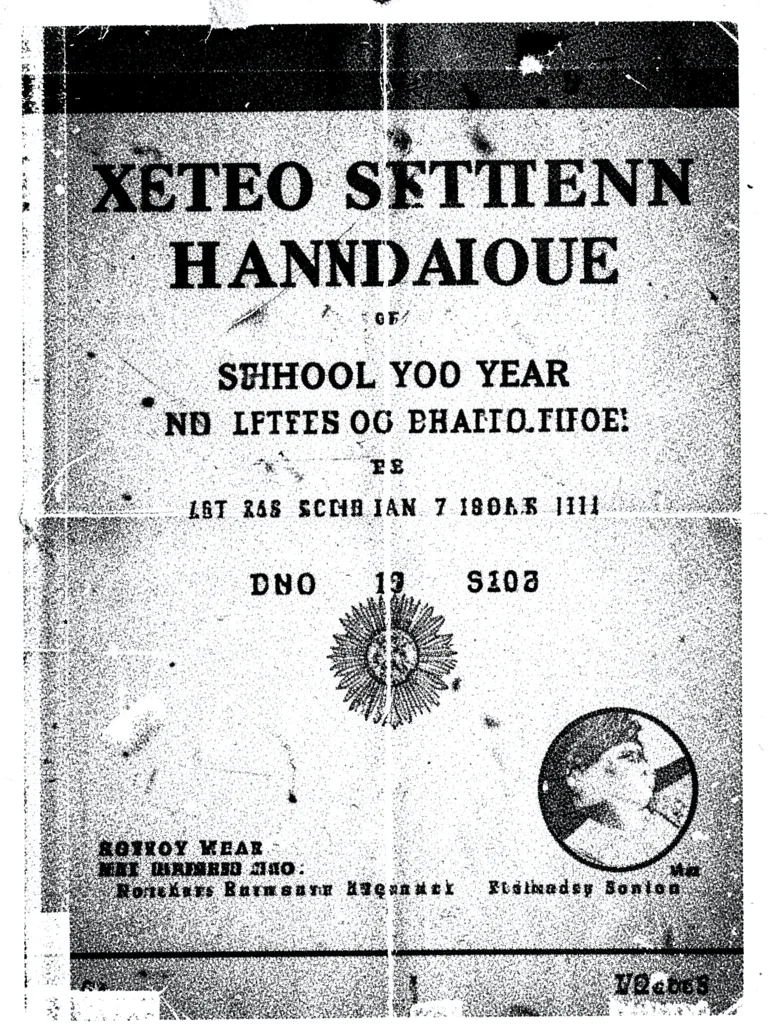 Xerox of student handbook cover, multiple copy degradation, school year