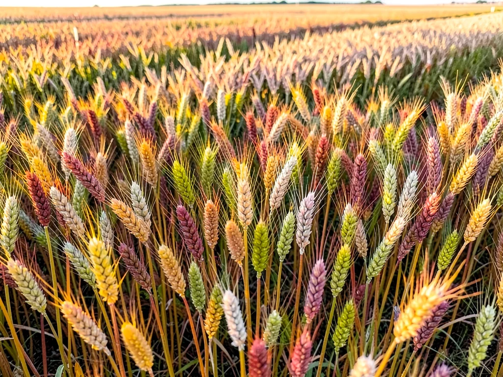 Wheat at varying ripeness creating color bands