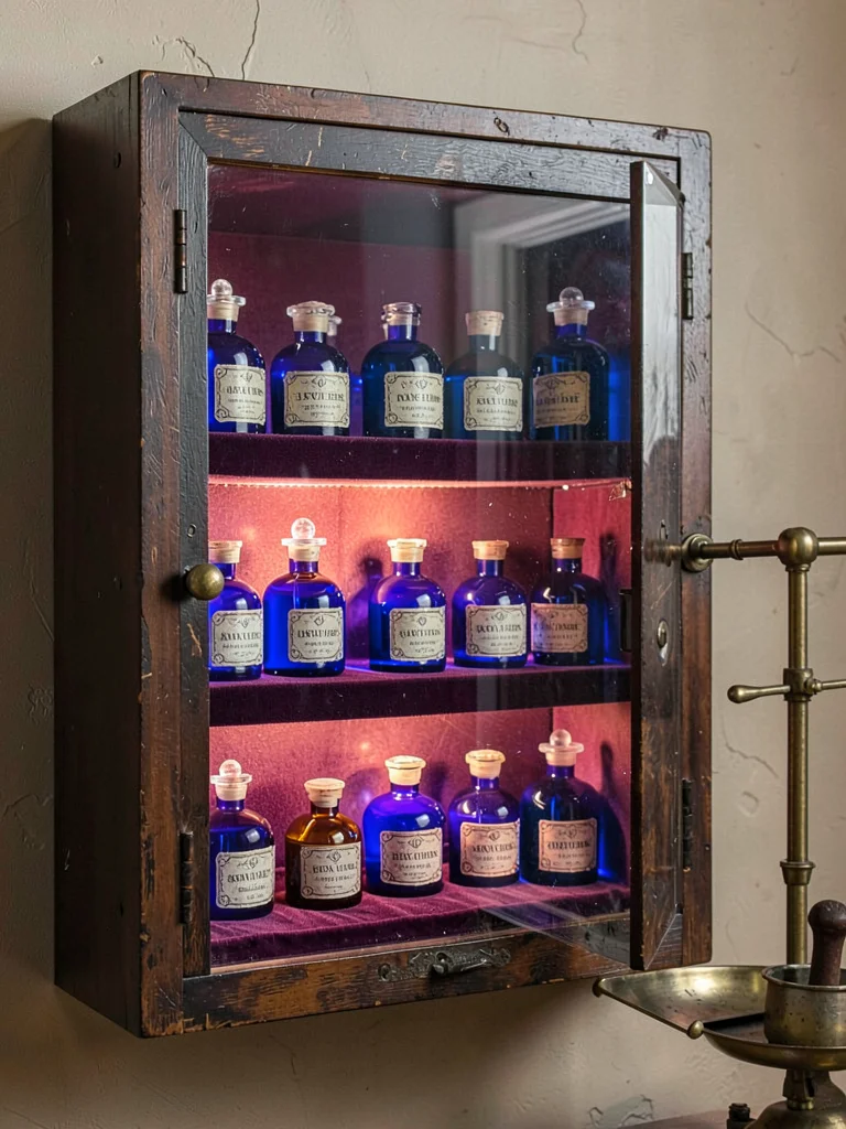 Antique Poison Cabinet Velvet Lined
