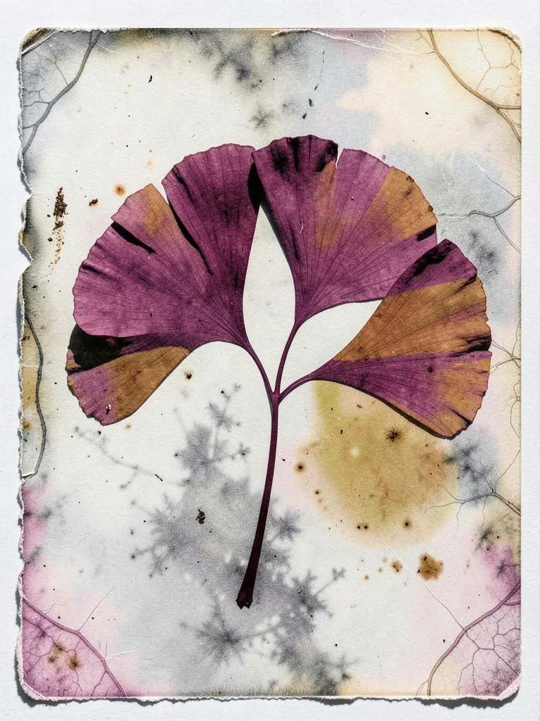 Ginkgo leaves fan arrangement, distinctive shape creating bold silhouette on exp