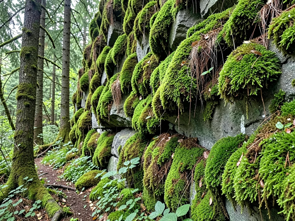 Rock face moss creating living tapestry
