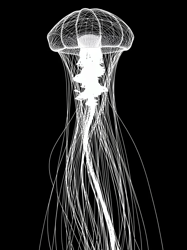 A jellyfish with tentacles formed by long trailing flow field lines curving down