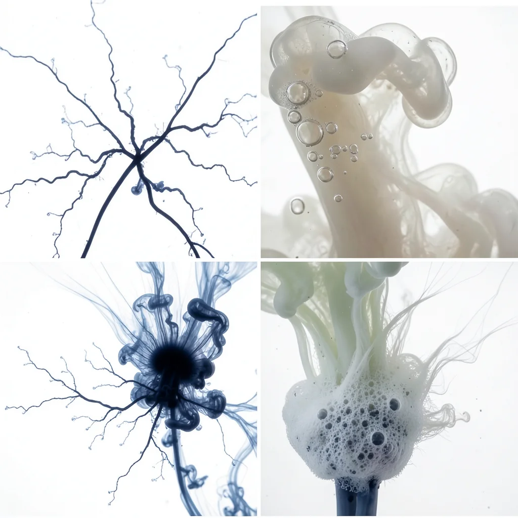 Macro of yeast activating in warm water, foamy eruption of carbon dioxide bubble