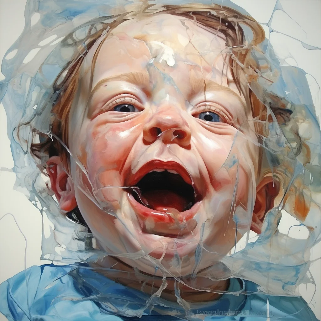 Painting portrait by Jenny Saville. happy baby