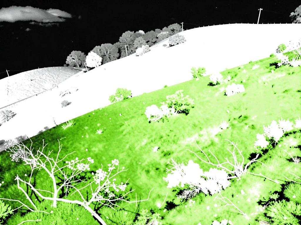 Green hillside rendered pure white