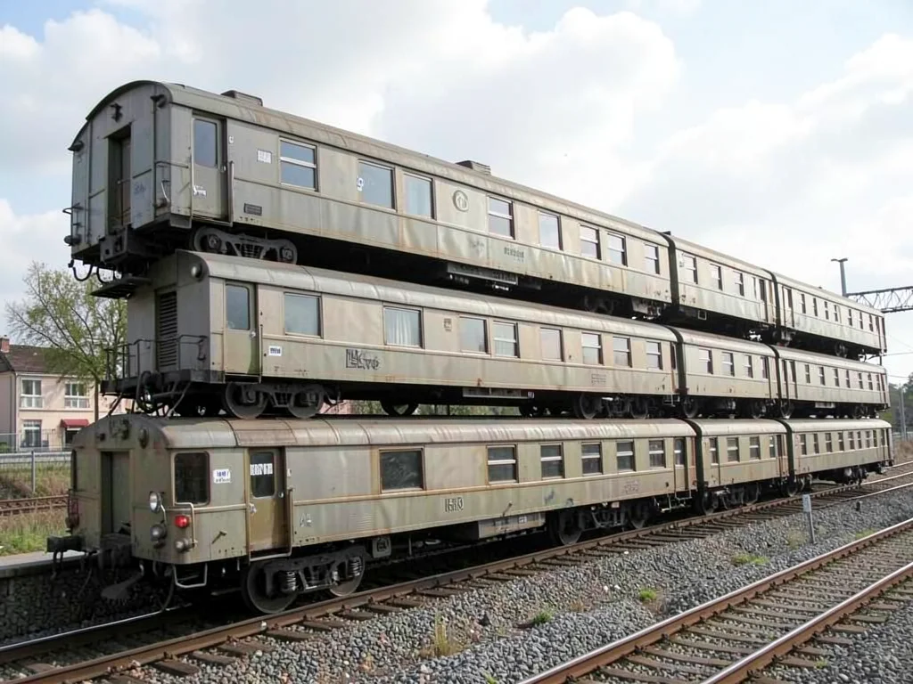 Train cars stacked as parallel lines