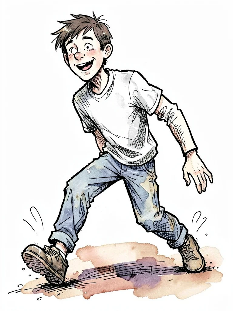 Lanky teenager tripping