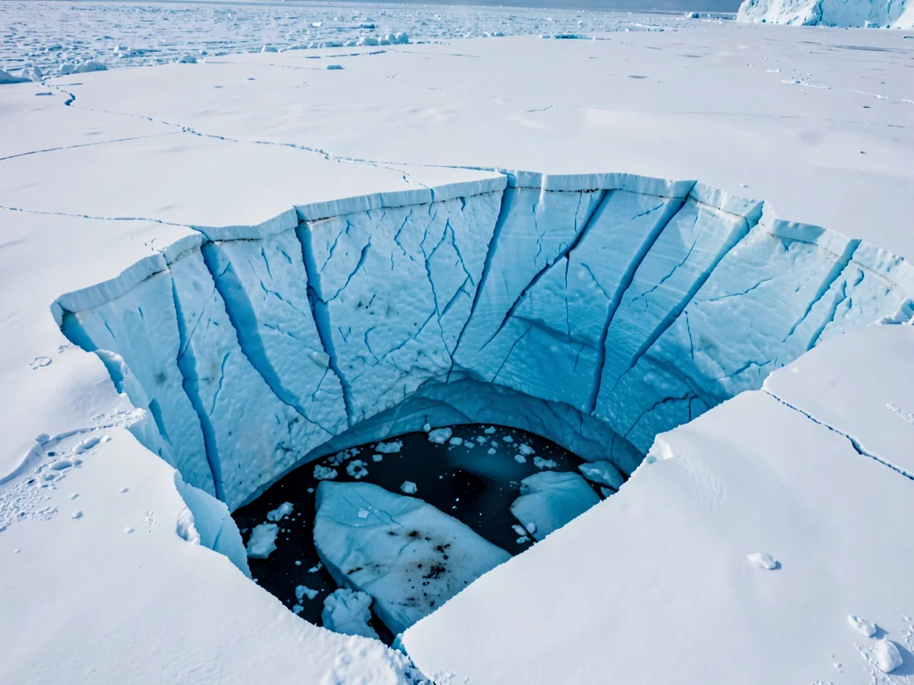 Blue ice exposed where surface melts