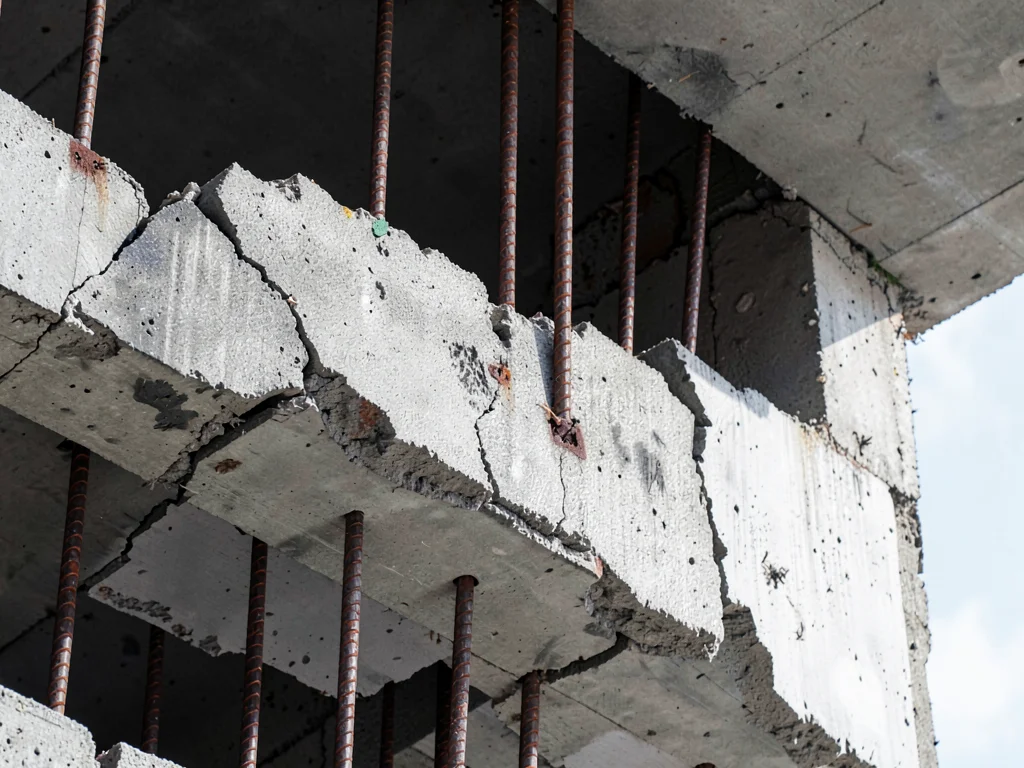 Rebar visible in broken concrete