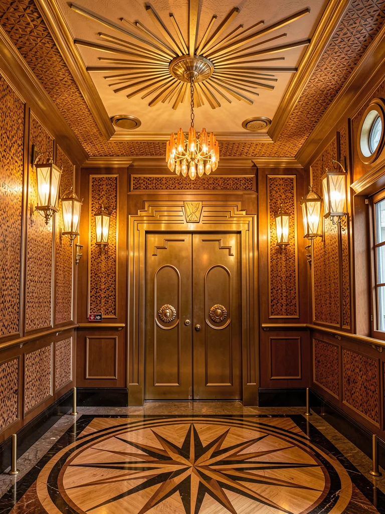 Grand Foyer Sunburst Ceiling and Bronze Lift