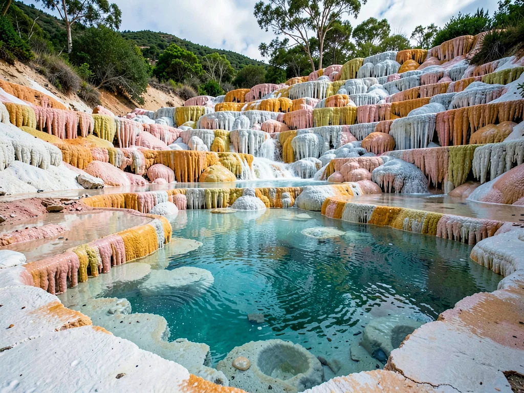 Travertine terraces built by mineral deposits