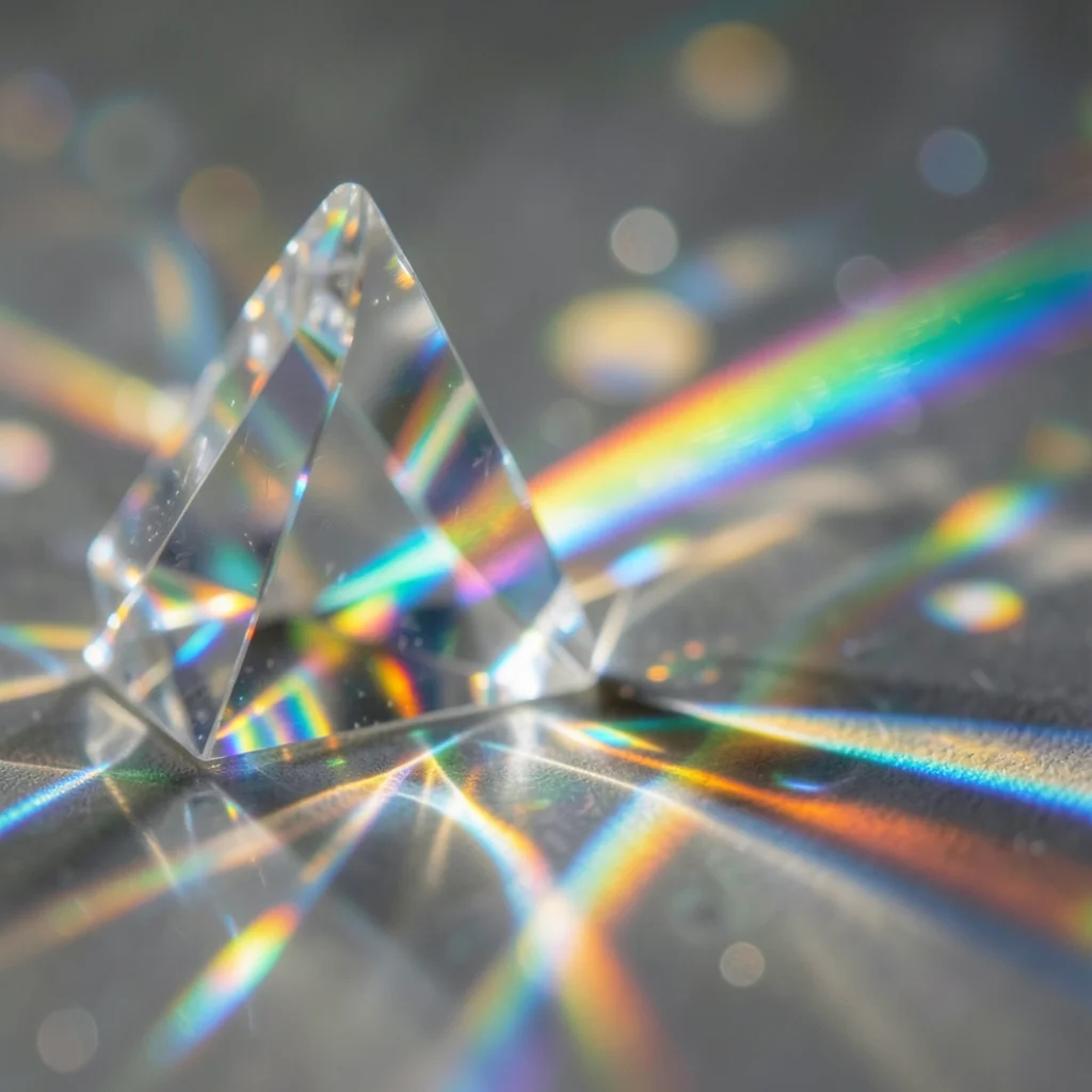 Tassel moving through beam of light, prismatic refraction, motion blur