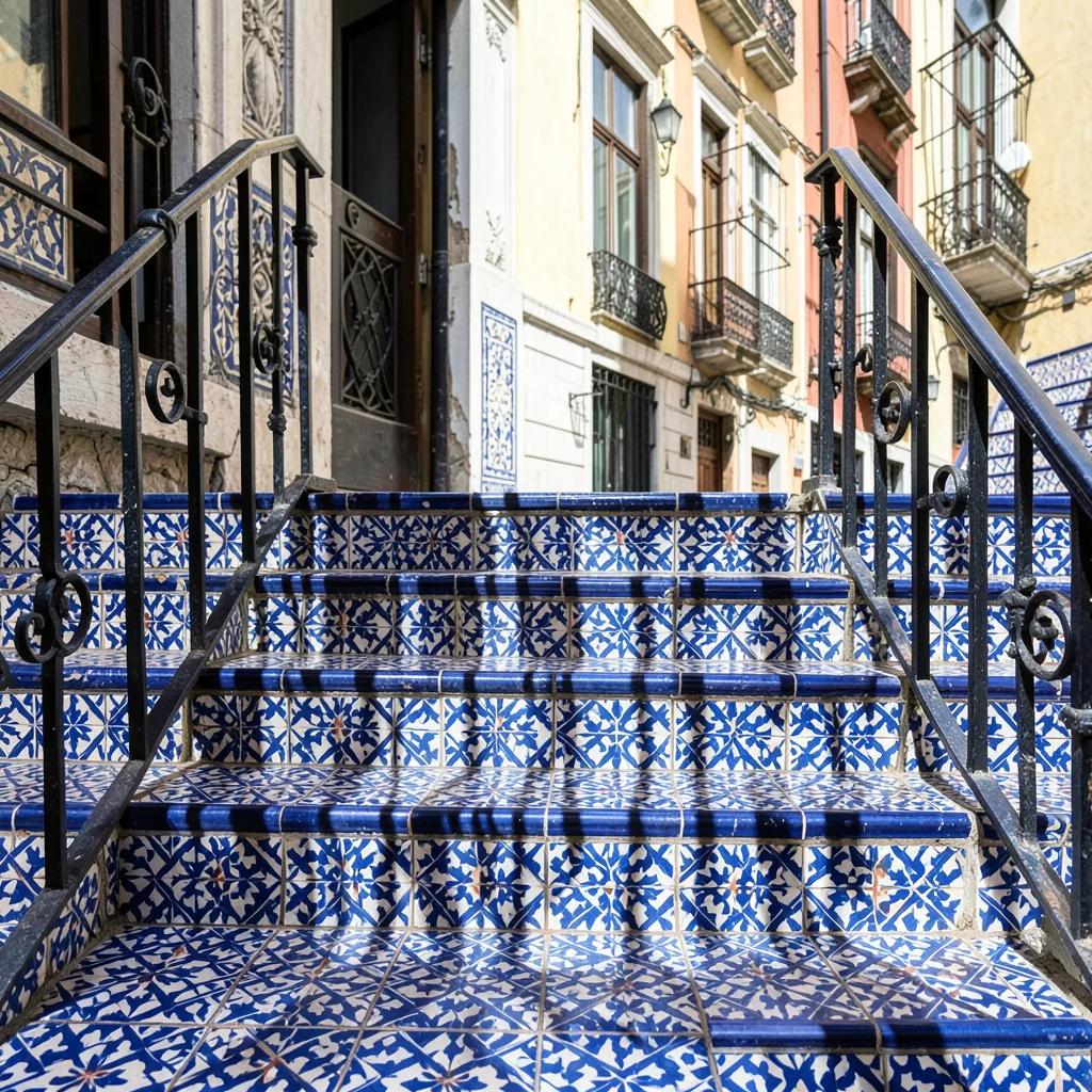 Azulejo tile geometry, Portuguese ceramic culture, Geometric shadows cast by iro
