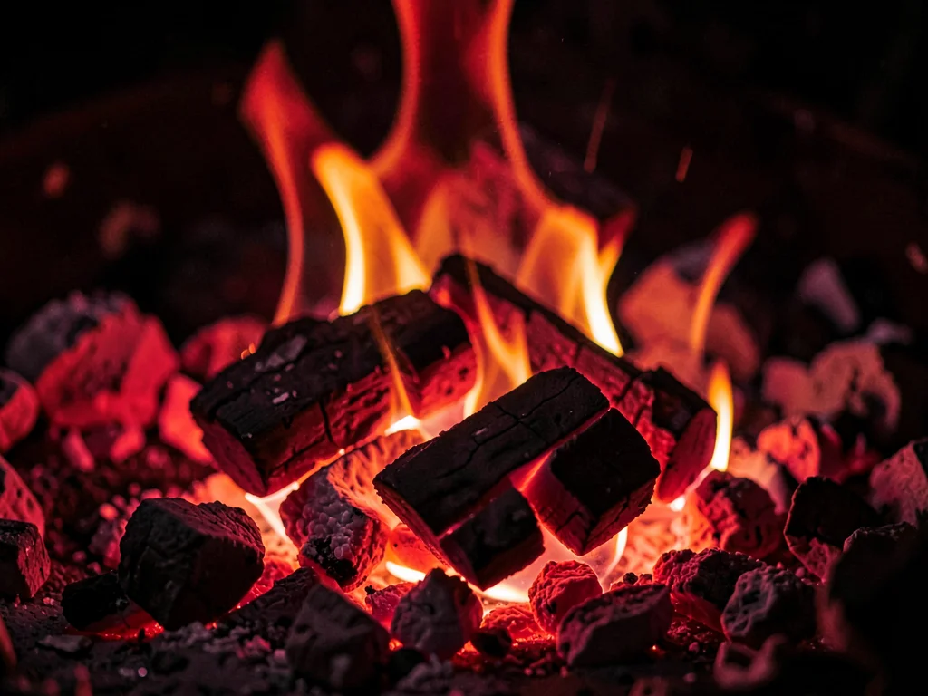 Deep red coals without visible flame