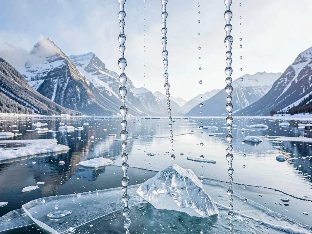 Air bubbles in chains rising through frozen water