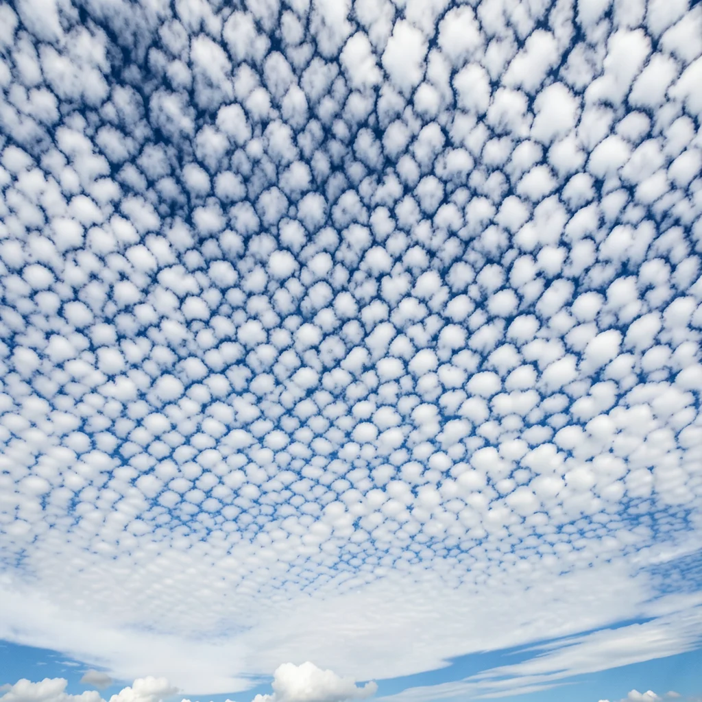 Cirrocumulus cloud field at high altitude — tiny regular cells covering the whol