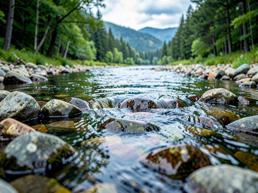 River from bank rocks to far bend