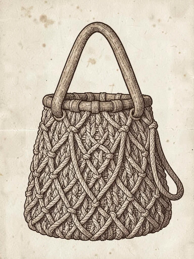 Macrame bag with wooden handles