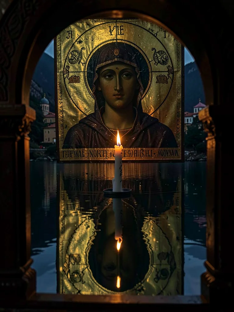 Byzantine icon in candlelight