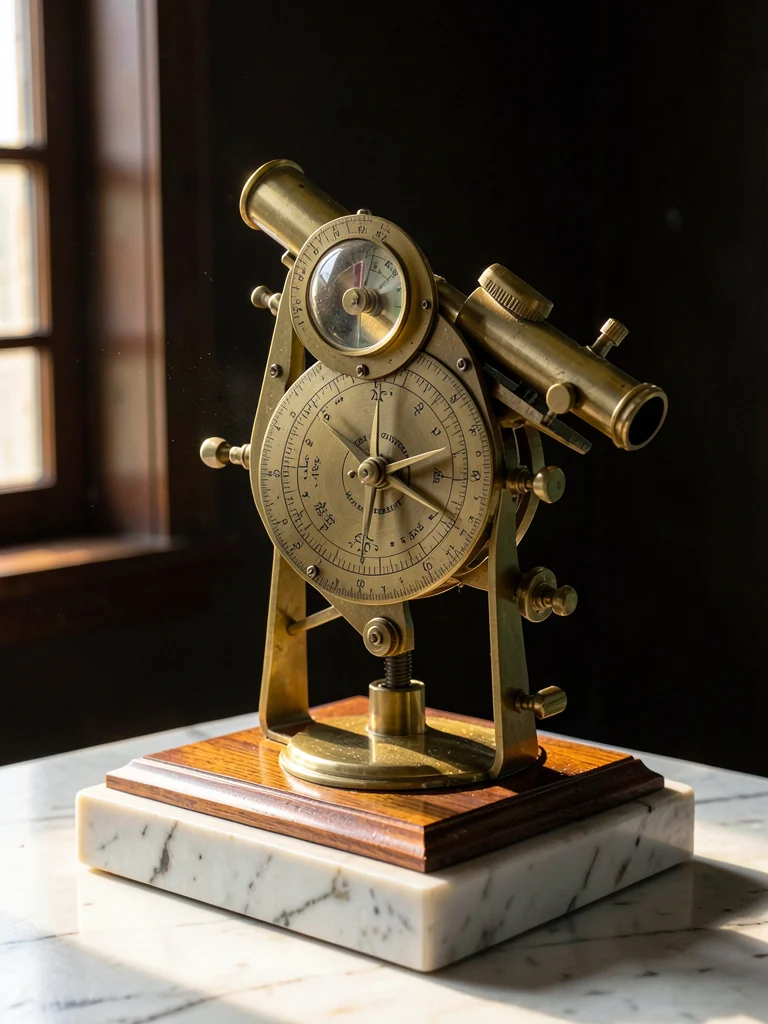 Brass Theodolite on Marble Pedestal
