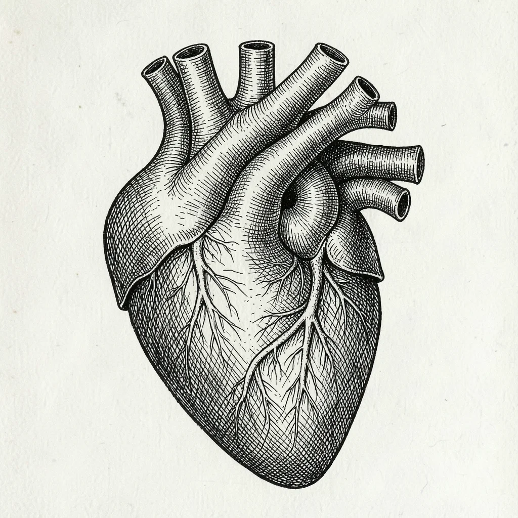Anatomical heart cross-hatched