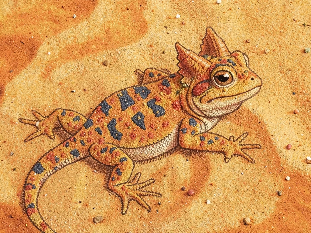 Horned toad on desert ground