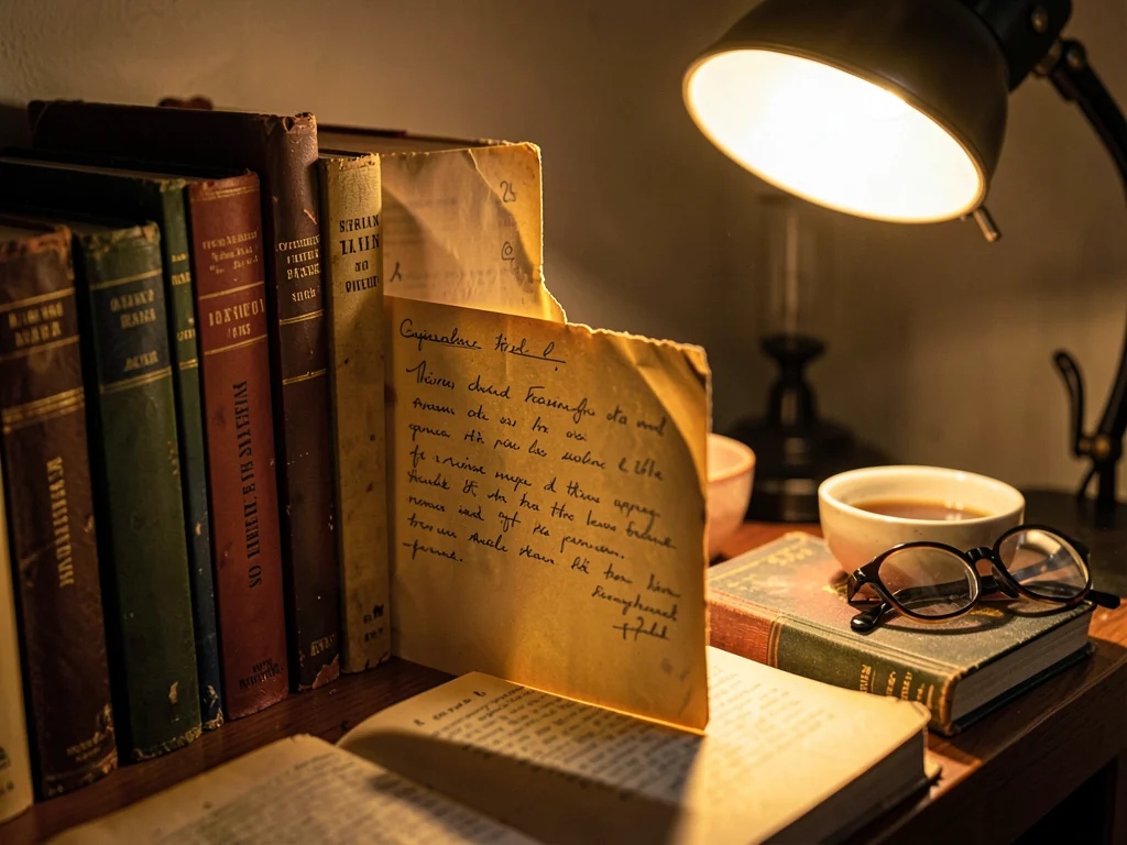 Dog-eared page corner of worn paperback in warm light