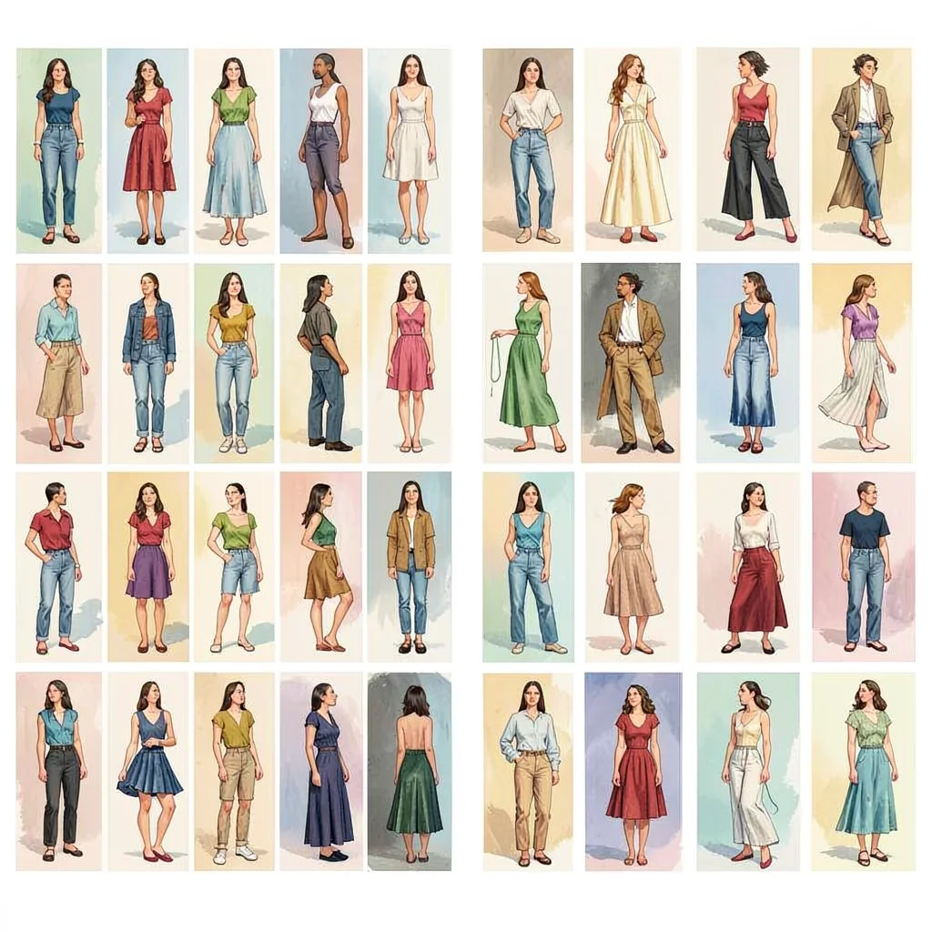 Grid layout inside spread of a featured artist's full body of work as a contact-