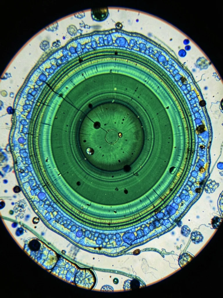 A copper mineral malachite section in reflected light — concentric banding of ma