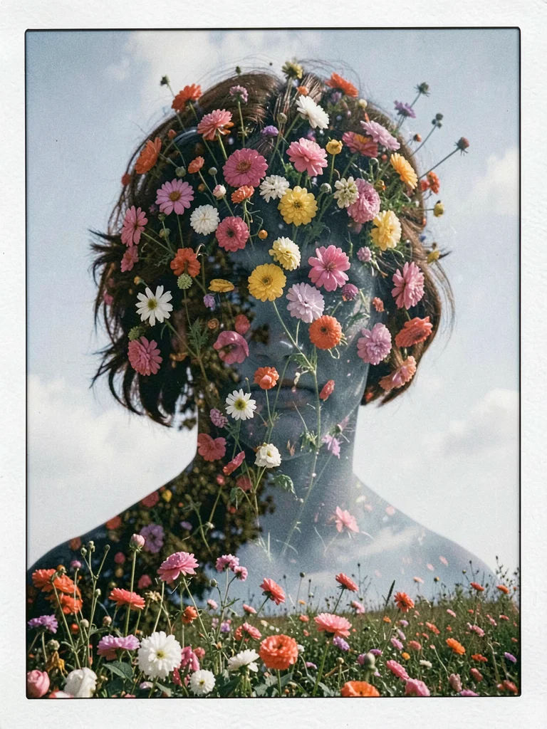 Flowers filling portrait silhouette