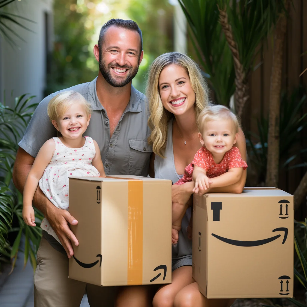 Akward family photo delivery worker family amazon. un