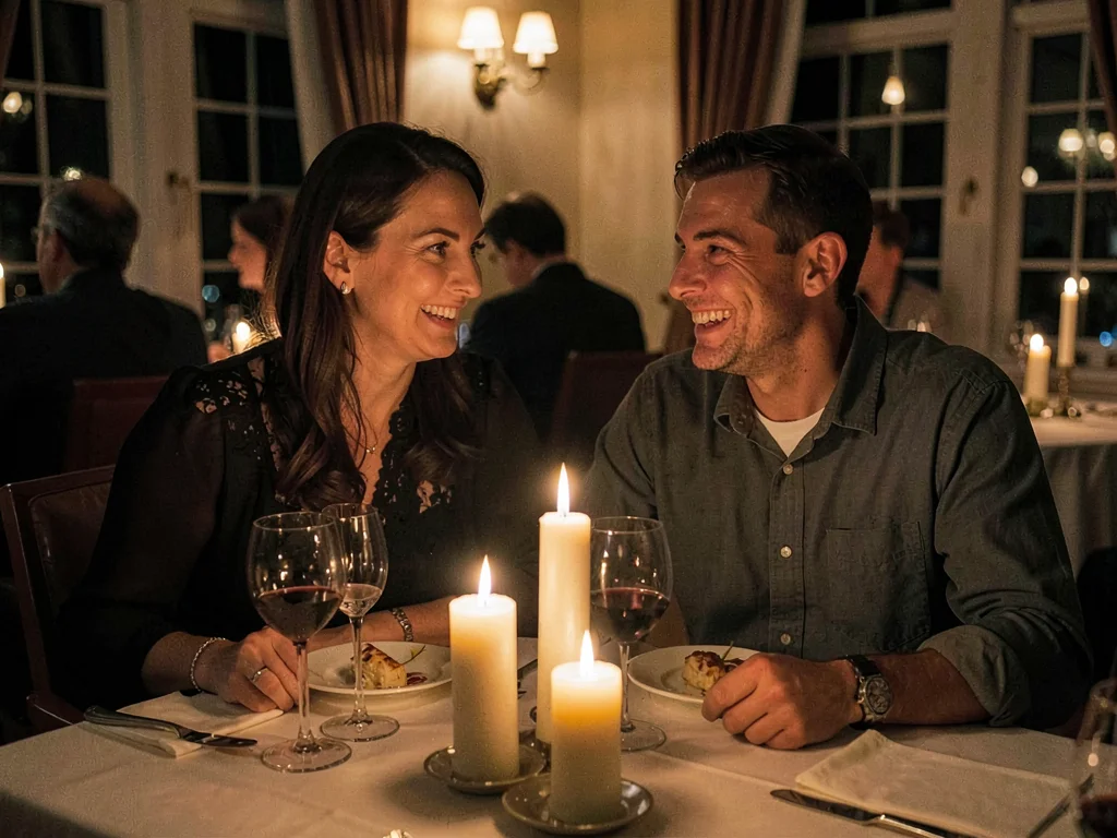 Couple at candlelit restaurant
