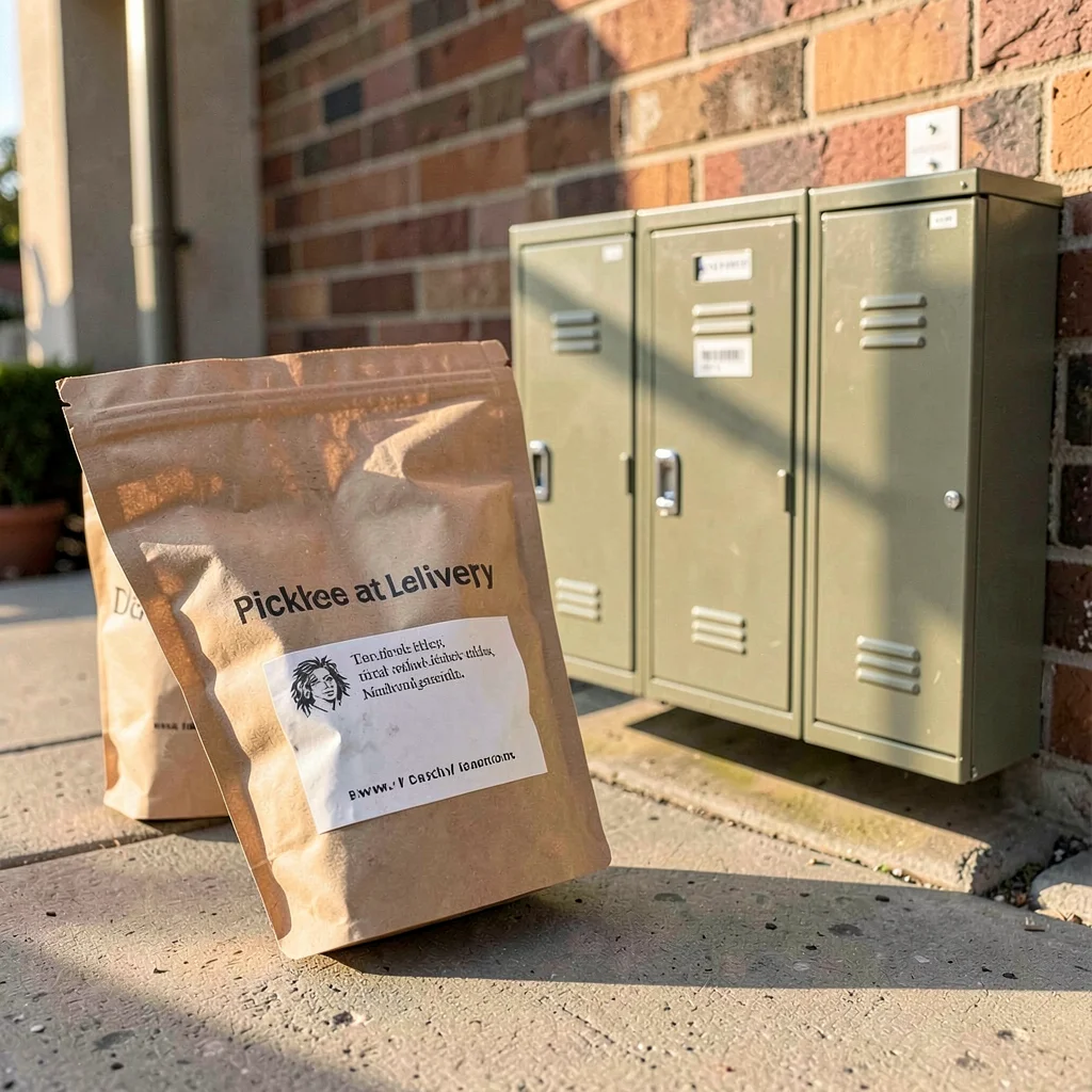 Lifestyle product photograph, Package pickup at locker delivery station , natura