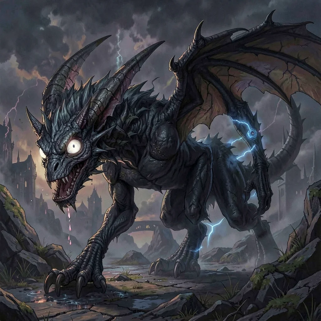 Fantasy creature illustration, a shadow predator partially phased between dimens