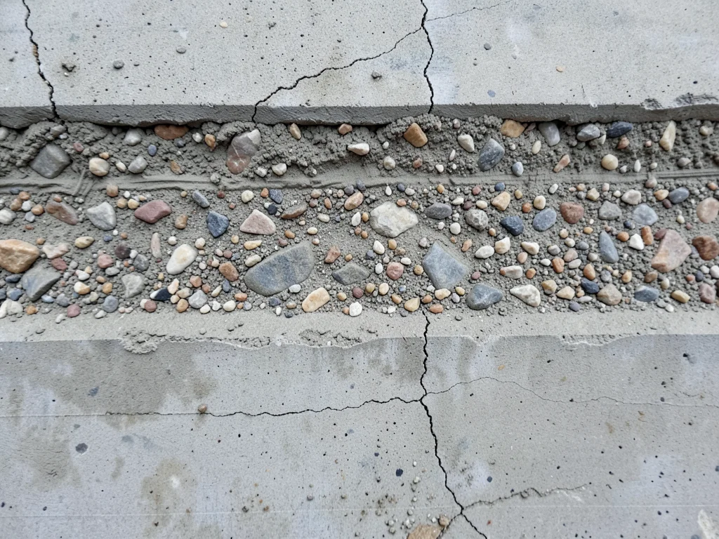 Washed concrete revealing aggregate band pattern, horizontal layers of different