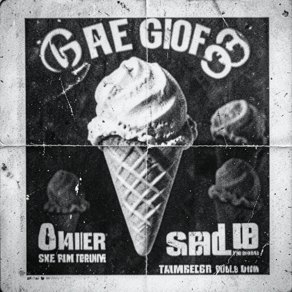 Multiple-generation copy of ice cream advertisement, colors shifted to abstract