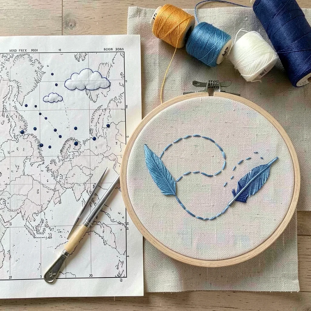 Fog Dots and Tools — Embroidery Kit Still Life