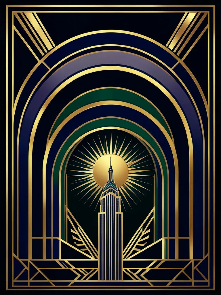 Concentric semicircular arches radiating upward like a sunrise, alternating gold