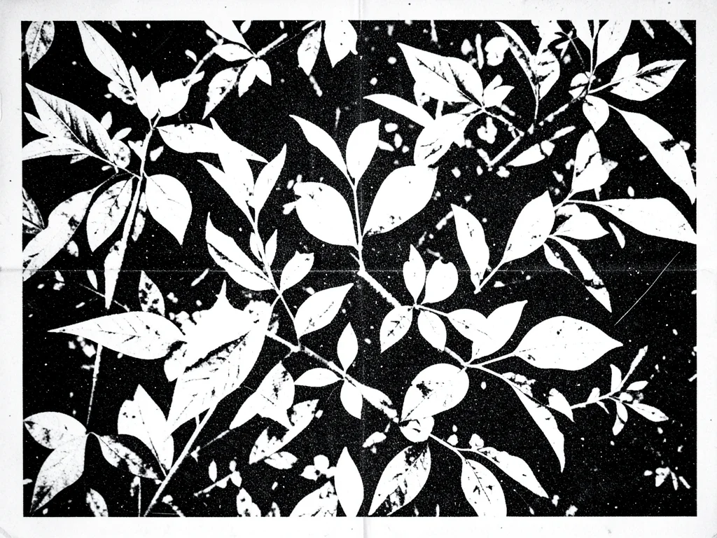 Photocopy of a photocopy of foliage, leaves reduced to pure high-contrast shapes