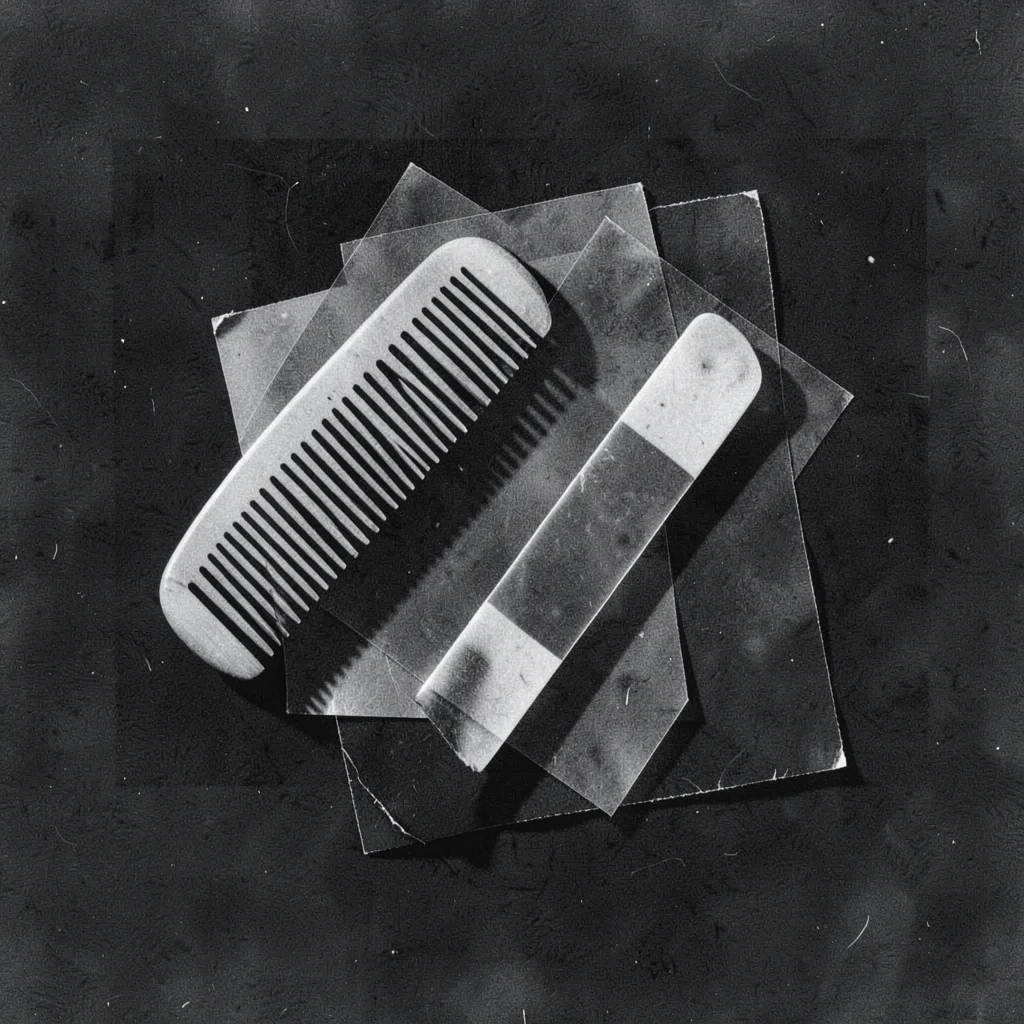 A photogram of a comb and a razor blade — simple geometric silhouette contrast