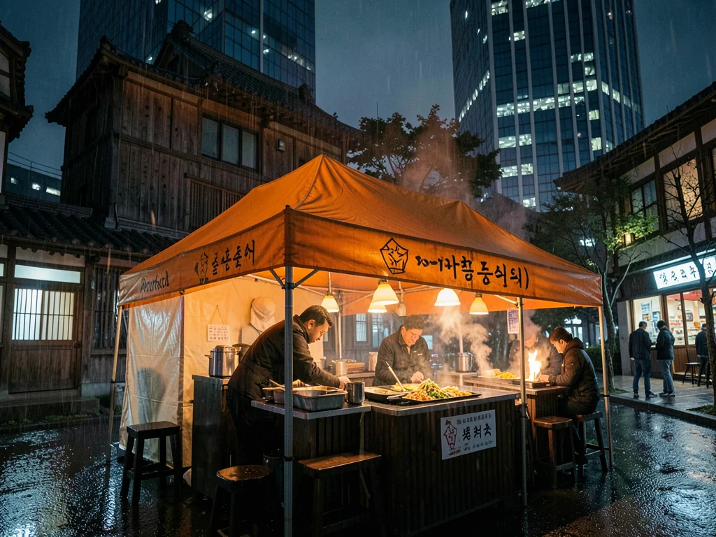 Pojangmacha tent bar in rain