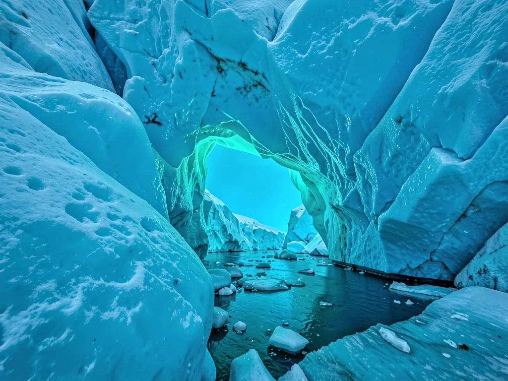 Compressed ancient ice glowing cyan
