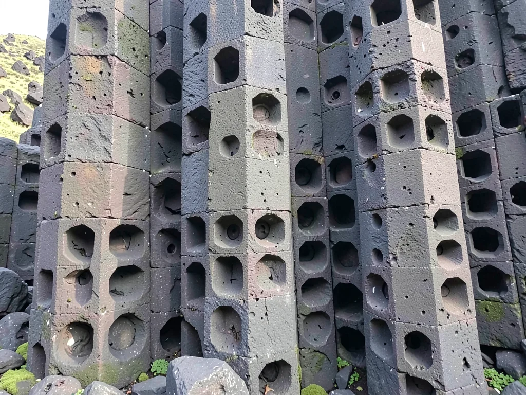 Fallen columns showing cross-section hexagons