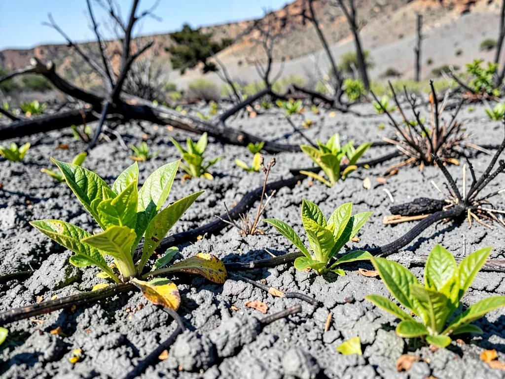 Contrast of ash gray soil with vivid regrowth