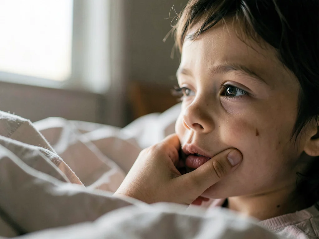 Parent waking to child's face inches away, the startling first sight of the day,