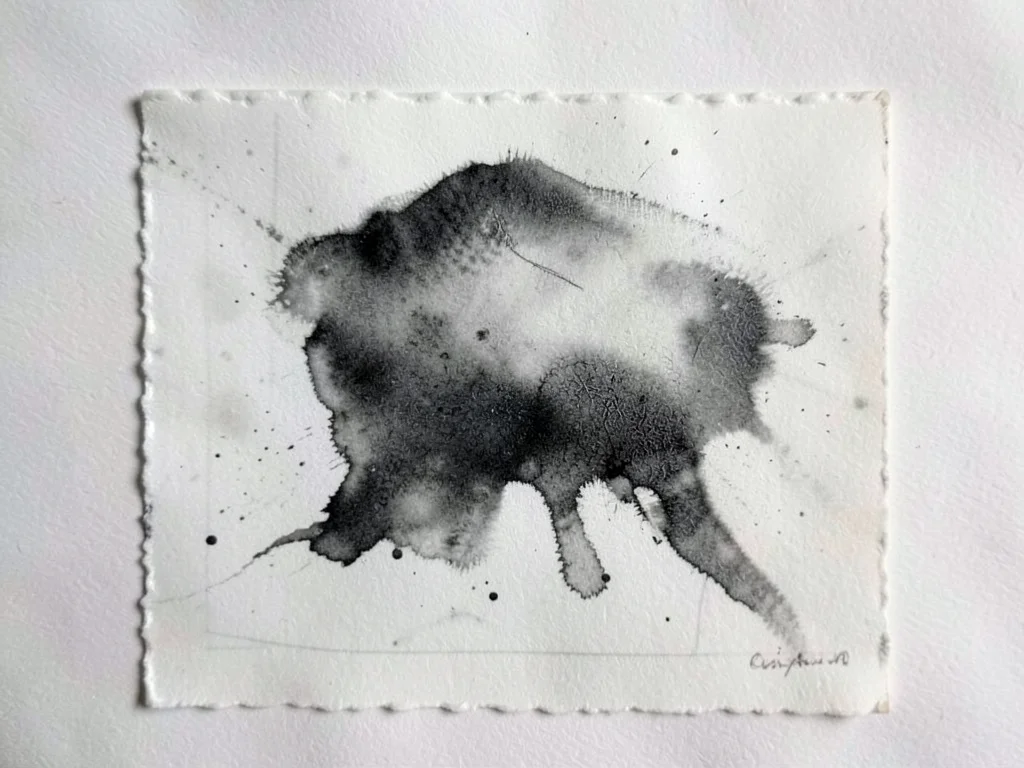 Additive monoprint, ink painted directly on plate visible as textured brushwork 