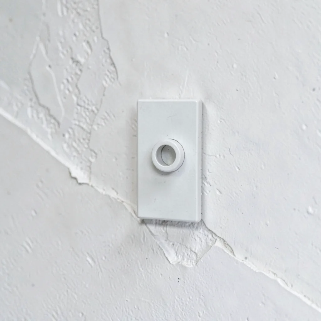 Mineralcut detail of a single starting block bracket against white plaster